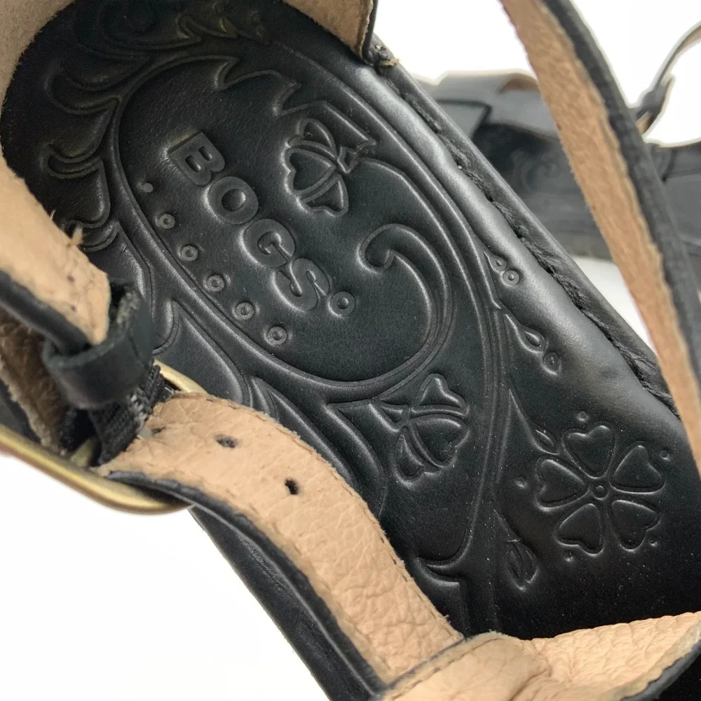 Bogs Anna Sandal Black Leather Strappy Flat Comfort Sandals 71876W-001 Womens 9